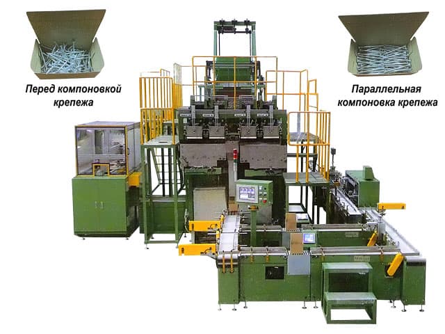двухпоточная линия упаковки крепежа в картонные коробки 